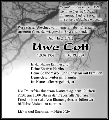 Traueranzeigen Von Uwe Cott Franken Gedenkt De