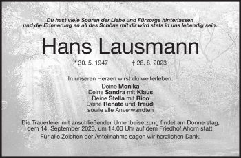 Traueranzeigen Von Hans Lausmann Franken Gedenkt De