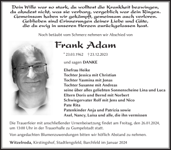 Traueranzeigen Von Frank Adam Franken Gedenkt De