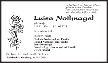 Traueranzeige von Luise Nothnagel von Südthüringer Presse