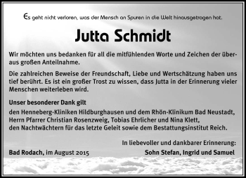 Traueranzeige von Jutta Schmidt von Neue Presse Coburg