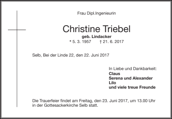 Traueranzeige von Christine Triebel von Frankenpost