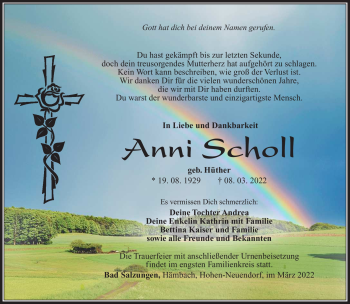 Traueranzeige von Anni Scholl von Südthüringer Presse