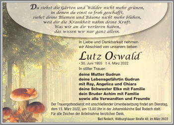 Traueranzeige von Lutz Oswald von Südthüringer Presse