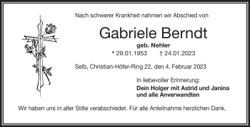 Traueranzeige von Gabriele Berndt von Frankenpost